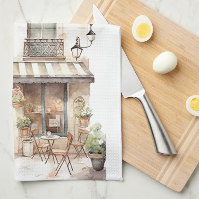Watercolor European Street Cafe Art Kökshandduk (Vikt i Fjärdedel)