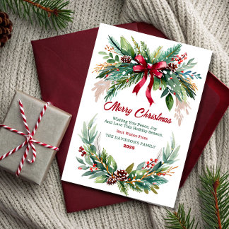 Watercolor Evergreen Christmas Greeting Card Inbjudningar