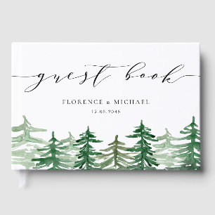Watercolor Evergreen Forest Woodland Bröllop Gästböcker