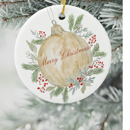 Watercolor Evergreen Golden jul Julgransprydnad Keramik