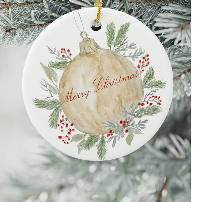 Watercolor Evergreen Golden jul Julgransprydnad Keramik (Skapare uppladdad)