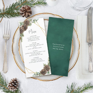 Watercolor Evergreen Gräs Cone Winter Wedding Meny