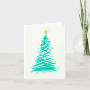 Watercolor Evergreen Träd Art Julgran Helgkort