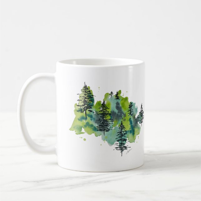 Watercolor Evergreen Träd Mugg (Vänster)