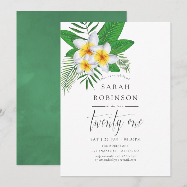Watercolor Exotic Aloha Luau 21:a födelsedagen Par Inbjudningar (Fram/baksida)