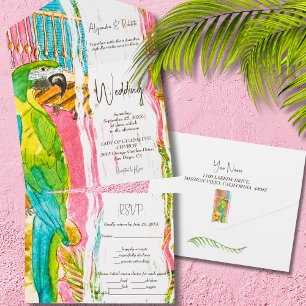 Watercolor Exotic Bird Lush Västindien Bröllop