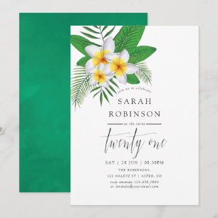 Watercolor Exotisk Aloha Luau 21-årsfest Inbjudningar