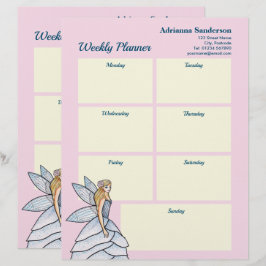 Watercolor Fairy Princess Mode Weekly Planner Brevhuvud