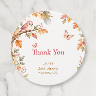 Watercolor Fall Autumn Baby Girl Shower Thank You Gåvor Etiketter