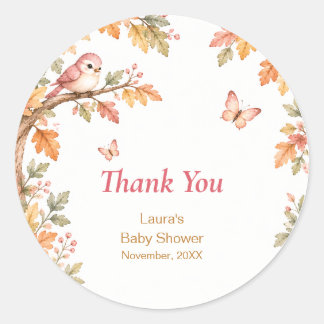 Watercolor Fall Autumn Baby Girl Shower Thank You Runt Klistermärke