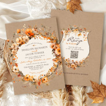 Watercolor Fall Floral Rustic Kraft Autumn Wedding