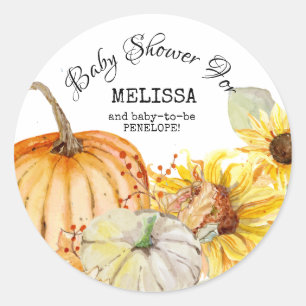 Watercolor Fall Harvest Pumpkin Solros Baby Runt Klistermärke