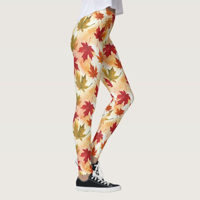 Watercolor Fall Leaves Pattern Leggings (Höger)