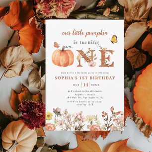 Watercolor Fall Pumpkin Wildblomma 1st Birthday Inbjudningar