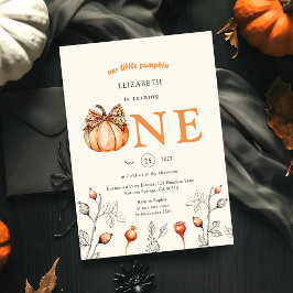 Watercolor Fall Pumpkin Wildblomma 1st Birthday Inbjudningar