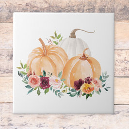 Watercolor Fall Pumpkins Boho Flowers Kakelplatta
