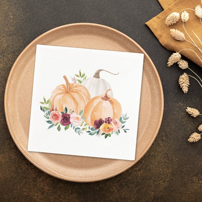 Watercolor Fall Pumpkins och Boho Flowers Pappersservett (In situ)