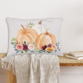 Watercolor Fall Pumpkins och Boho Flowers Prydnadskudde