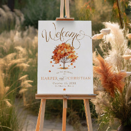 Watercolor Fall Tree Calligraphy Wedding Welcome Poster