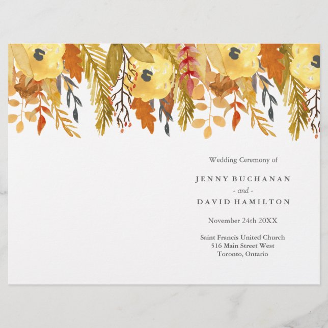 Watercolor Fall Wedding-program (Framsida)