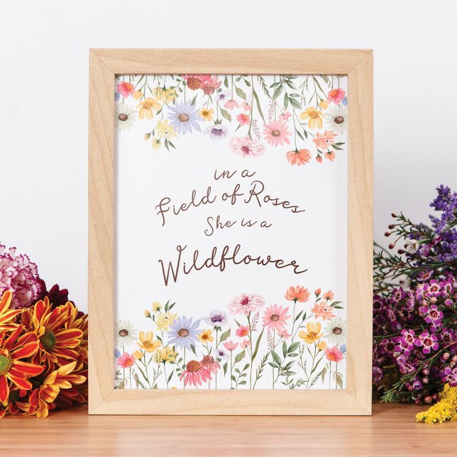 Watercolor Fält i Ro är en Wildblomma Poster (Watercolor Field of Roses She is a Wildflower Poster)