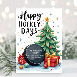 Watercolor Family Namn Hockey-julkort Julkort<br><div class="desc">Knuffa vattenfärgshockey-julkortet med texten Lycklig Hockey Days och din familj namn och namn.</div>