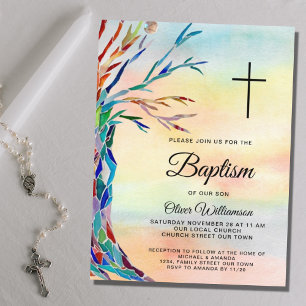 Watercolor Family Träd Baptism Christening Inbjudningar