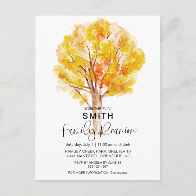 Watercolor Family Träd Fall Reunion QR Inbjudan (Framsida)