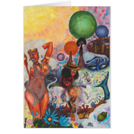 Watercolor Fantasy Eros rides white Lioness Woman Hälsningskort