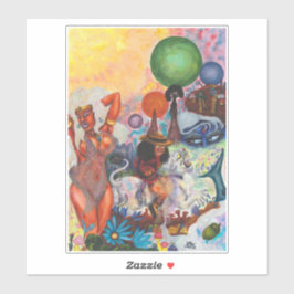 Watercolor Fantasy Eros rides white Lioness Woman Klistermärken