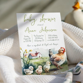 Watercolor Farm Kyckling med ungar Barnkalas Inbjudningar