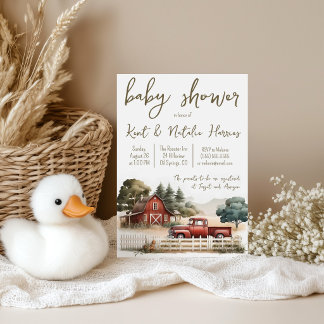 Watercolor Farm, Lastbil, Landskap Bebis Babyshowe Inbjudningar