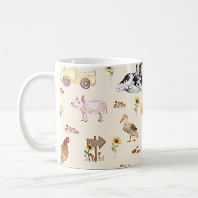 Watercolor Farm Scene Seamless Pattern Kaffemugg (Vänster)