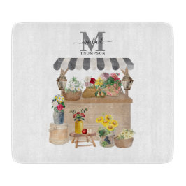 Watercolor Farmers Market Blommigt Cart Monogram