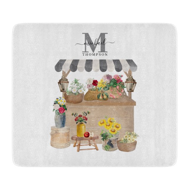 Watercolor Farmers Market Blommigt Cart Monogram (Framsidan)