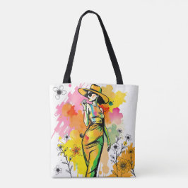 Watercolor Fashionista - Chic Sommarblomma Popkons Tygkasse