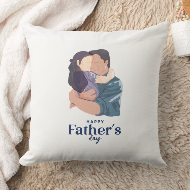 Watercolor Father Daughter Embrace Illustration Kudde (Filt)