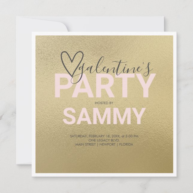 Watercolor Faux Guld och Rosa Galentine's Party (Framsida)
