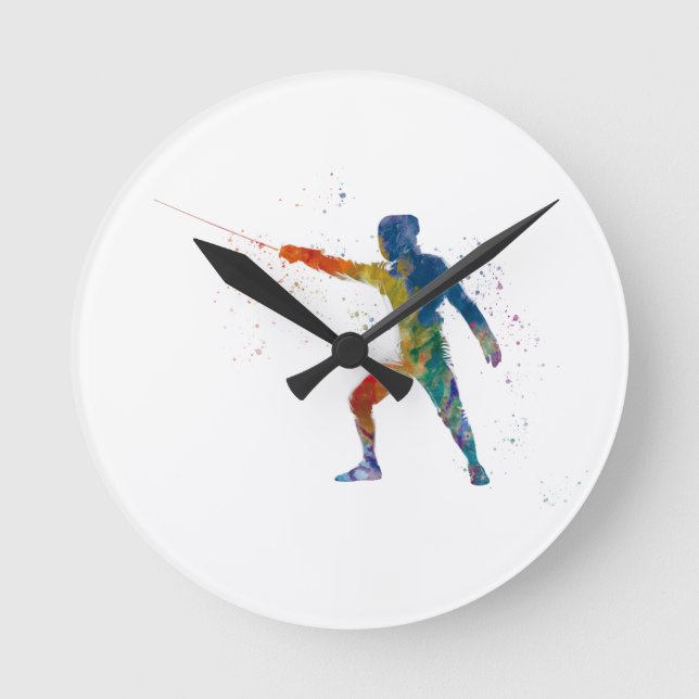 watercolor fencing rund klocka (Framsida)