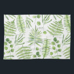 Watercolor Ferns och Eucalyptus Mönster Kökshandduk<br><div class="desc">Lägg till en gigantisk accent i köket med den här vismska sherpa-filten. Den har vattenfärgade illustrationer av grönt- och eukalyptus mönster. Den här gröna handduken blir perfekt som gåva. Matchande objekt är tillgängliga.</div>