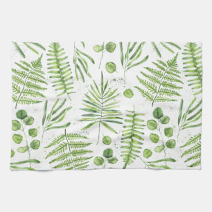 Watercolor Ferns och Eucalyptus Mönster Kökshandduk