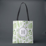 Watercolor Ferns och Eucalyptus Mönster Monogram Tygkasse<br><div class="desc">Monogram till påsen med vattenfärgade illustrationer av grönt ferms och eukalyptus mönster. Anpassa genom att lägga till initialerna. Den här gröna påsen är perfekt för som personlig. Matchande objekt är tillgängliga.</div>