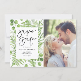 Watercolor Ferns och Eucalyptus Ram Photo Spara Datumet