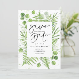 Watercolor Ferns och Eucalyptus Ram Spara Datumet
