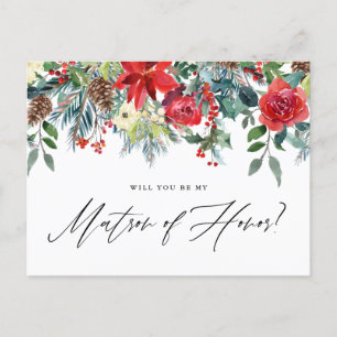 Watercolor Festive Blommigt Garland Matron of Hono Meddelande Vykort