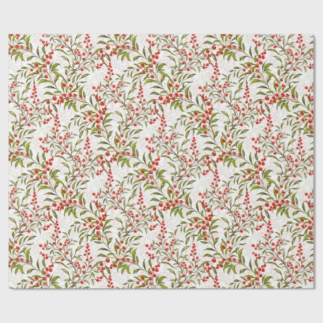 Watercolor Festive Christmas Hollies Presentpapper (Platt)