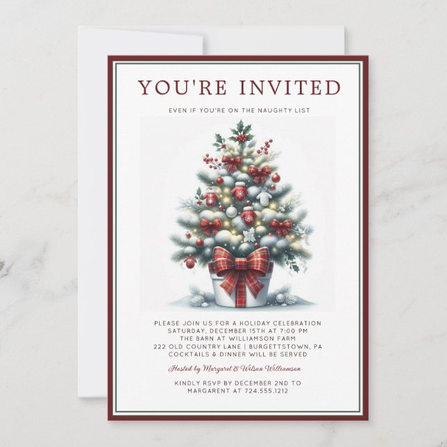 Watercolor Festive Christmas Tree Holiday Party  Inbjudningar (Framsida)