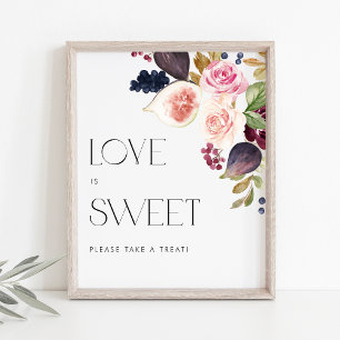 Watercolor Figs och Berry Blommigt Kärlek är Sweet Poster