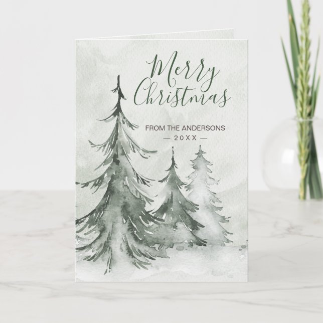Watercolor Fir Träd Winter, jul Party Helgkort (Framsida)