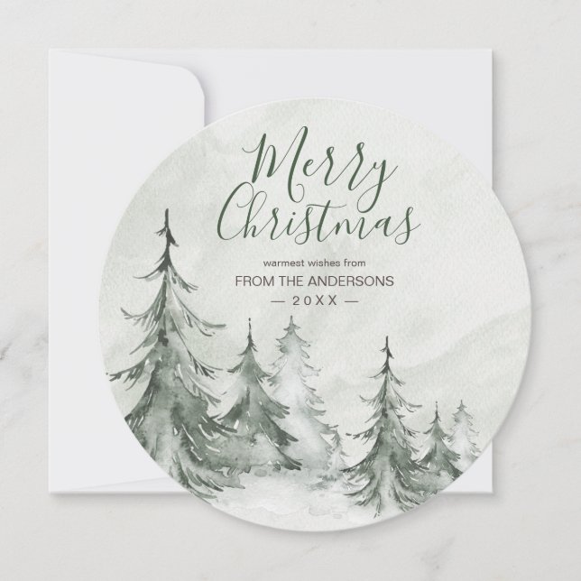 Watercolor Fir Träd Winter, jul Party Julkort (Framsida)